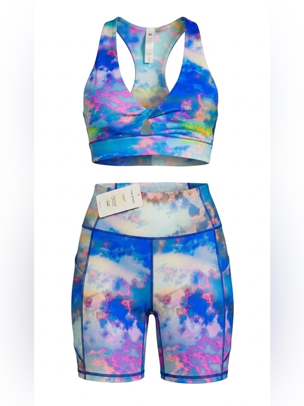 Fabletics Blue, Pink & Yellow Cloud Tie-Dye Active Set PURELUXE